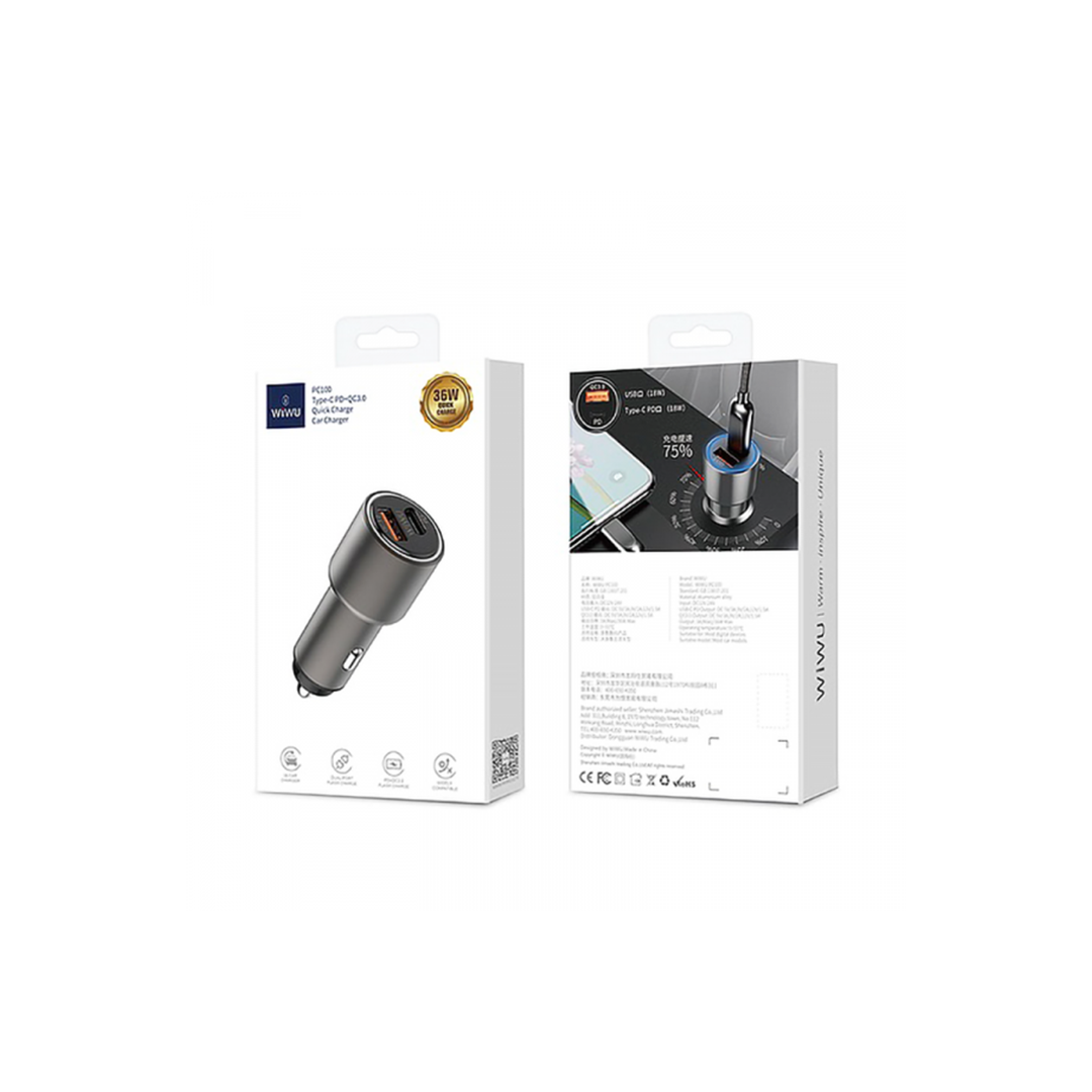 Wiwu PC100 Smart Dual Output Type-C PD+QC3.0 Quick Charge Car Charger in Qatar Wiwu PC100 Smart Dual Output Type-C PD+QC3.0 Quick Charge Car Charger in Qatar